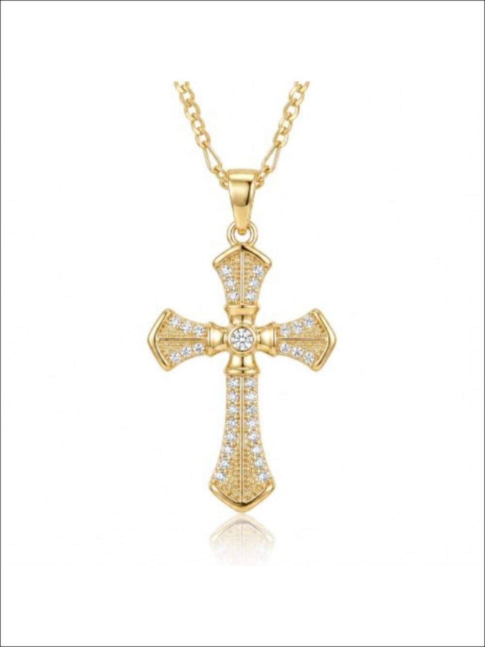 14K Gold Plated Cubic Zirconia Byzantine Cross Pendant Necklace Christian Faith